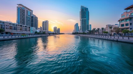 Sticker - The Dubai Water Canal is a 3.2-kilometer long waterway that offers scenic views and recreational activities.