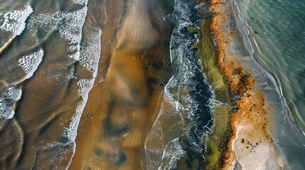 Sticker - Witness the ever-changing tides and shorelines with aerial photography, capturing the dynamic interplay between land and sea.