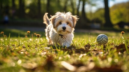 Wall Mural - A snapshot of a dog owner engaged in a training session with their obedient pup, 