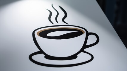 Wall Mural - A cup of coffee is shown on a white table, AI