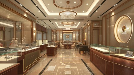 Wall Mural - Sparkling displays, elegant interior design, and attentive service create an opulent shopping experience.