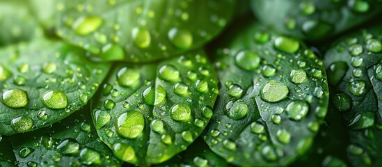 Sticker - Dewdrops on Lush Green Leaves