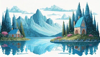 Wall Mural - landscape with snow and trees