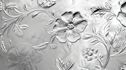 Wall Mural - Close-up of a floral design etched into glass.