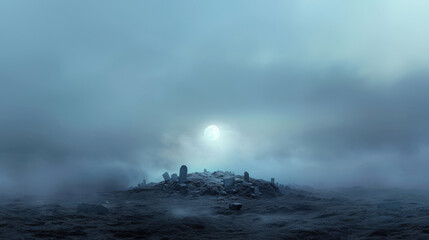 Wall Mural - a graveyard with a full moon in the sky