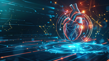 the heart with an blue background