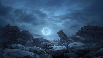 Wall Mural - a moon is shining on a pile of rubble