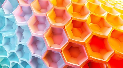 Wall Mural - Abstract 3D honeycomb pattern in blue, pink, orange, and yellow.