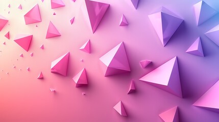 Wall Mural - a 3d rendering of pink pyramids of various sizes against a pink and blue gradient background.