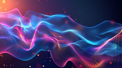 Canvas Print - an abstract image of a glowing wave with small particles.