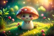 © ArtyKris99 - cute little smiling mushroom, under the rays, in the forest