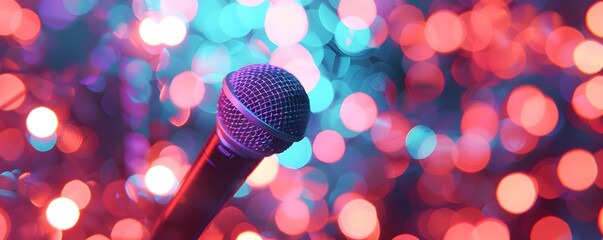 microphone on colorful bokeh background.