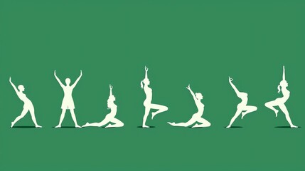 Poster - Silhouettes of women in yoga poses on a green background.