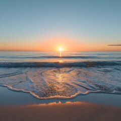 Wall Mural - Serene Sunrise over Tranquil Beach Ushers in New Beginnings and Renewed Hopes