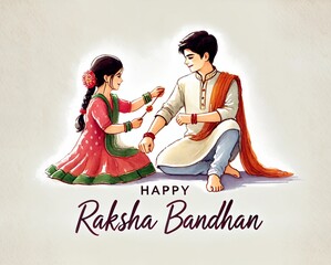 Wall Mural - Happy raksha bandhan watercolor card illustration. 