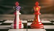 © Ketanoff - The United States flag and the Chinese flag are screen printed on a pawn chess piece. Represents trade war tariff barriers between the United States and China.