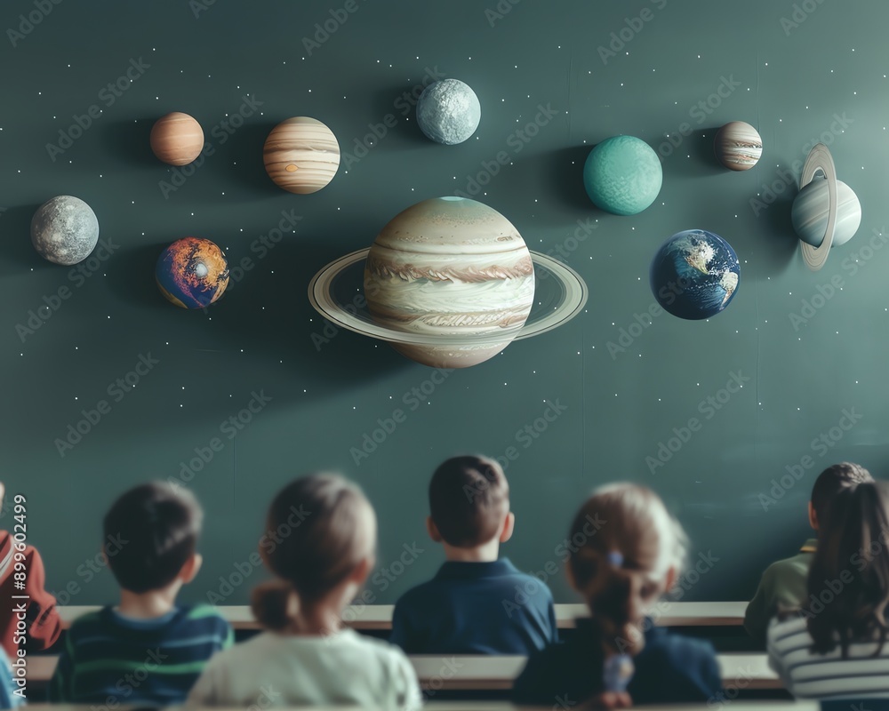 Astronomy classroom with students learning about the solar system Stock ...