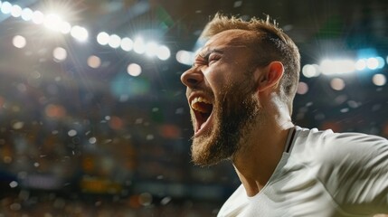 Professional football player celebrating victory during a thrilling championship match.