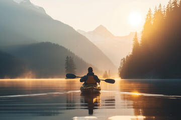 Wall Mural - Kayaker on a serene lake exploration