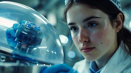 Wall Mural - A researcher using a centrifuge to separate samples, focused process