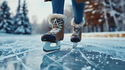 Close-up of a Skater's Feet: The detailed shot of a skater's feet in motion, blades slicing the ice.


