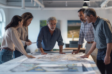 Wall Mural - Architects working together on building plans in a modern office environment