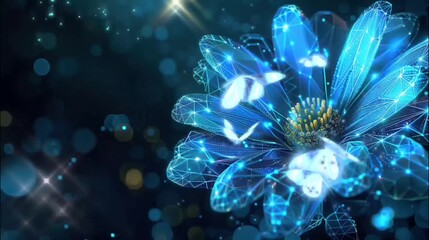 Wall Mural - Flower in digital illustration style with butterflies. Seamless loop video background