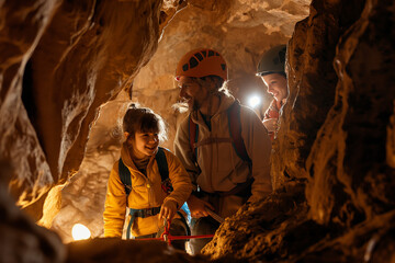 Wall Mural - Family on a cave journey