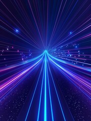 Canvas Print - Futuristic abstract background with neon rays and speed lines in blue.