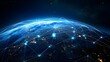 © waqas - A global view showing network connections and data streams across a digital representation of the Earth.