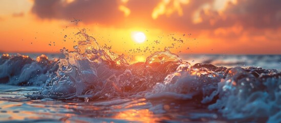 Poster - Sunset Splash: A Wave Meets Golden Light