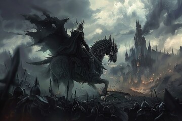 Armored Knight Leading Army in Dark Battle