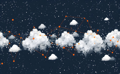 Wall Mural - computing cloud data collection with open data, in the style of ethereal cloudscapes, light black and sky - blue