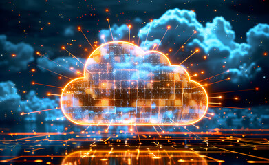 Wall Mural - computing cloud data collection with open data, in the style of ethereal cloudscapes, light black and sky - blue
