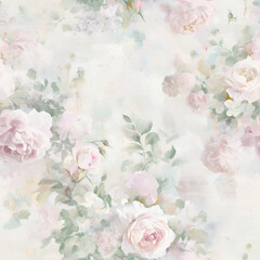  Vintage Watercolor Seamless Pattern with Peonies, Roses, and Camellias