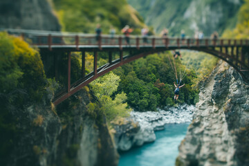 Wall Mural - Friends taking bungee jump from bridge