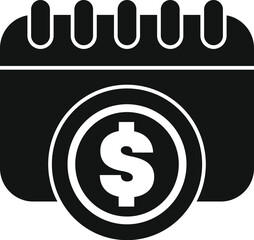 Sticker - Simple black and white icon of a calendar showing a big dollar coin, representing payday