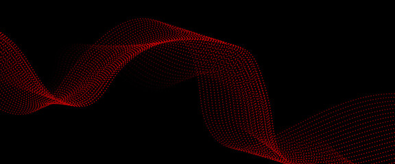 Wall Mural - Abstract futuristic red wave dots shapes and black background. Vector background with red abstract wave dots. Abstract gradient wave, Big data. Digital background. Futuristic vector illustration.