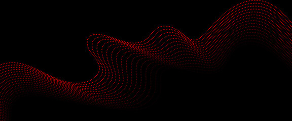 Wall Mural - abstract futuristic red wave dots shapes and black background. vector background with red abstract w