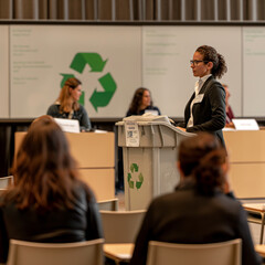 Wall Mural - Public seminar on waste reduction with audience and speaker