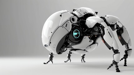 Wall Mural - A white, mechanical creature with six legs stands on a white background.