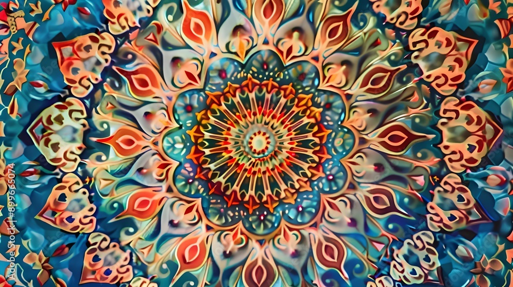 A highly detailed and colorful mandala pattern with intricate designs ...