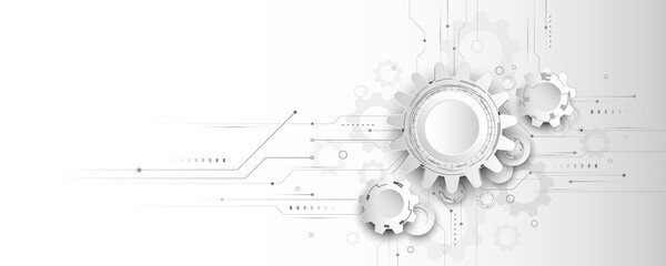 Wall Mural - abstract background, technological concept with gears and elements in the form of connection structu