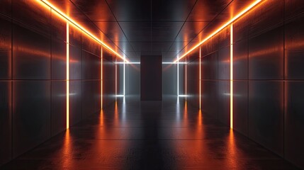 Wall Mural - Abstract room with neon lights, black walls, and shadow effects, perfect for presentations