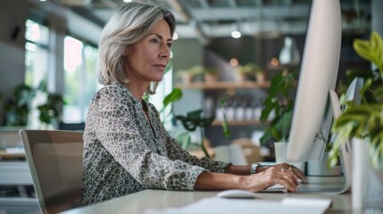 Sticker - A photo capturing a thoughtful middle-aged lady in a chic blouse, AI Generative