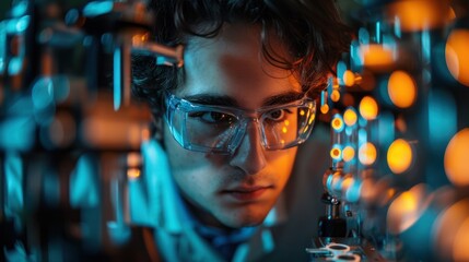 Wall Mural - A scientist preparing for a complex experiment with precision instruments, highlighting meticulous research practices