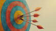 © BetterPhoto - A colorful target with arrows hitting the bullseye, representing accuracy and success, set against a blurred background with ample copy space.