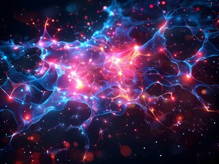 Sticker - glowing neural network visualization of intelligence concept with copy space