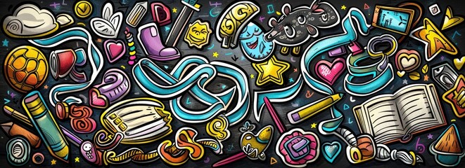 Wall Mural - Colorful Doodle Art with Various Objects