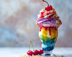 Wall Mural - Vibrant Sundae with Rainbow Layers of Ice Cream and Whipped Cream Topping